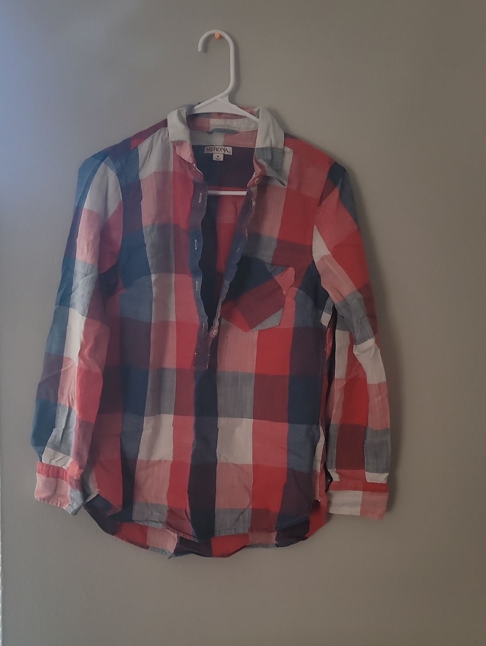 Merona Red and Blue Plaid Casual Button-Down Shirt